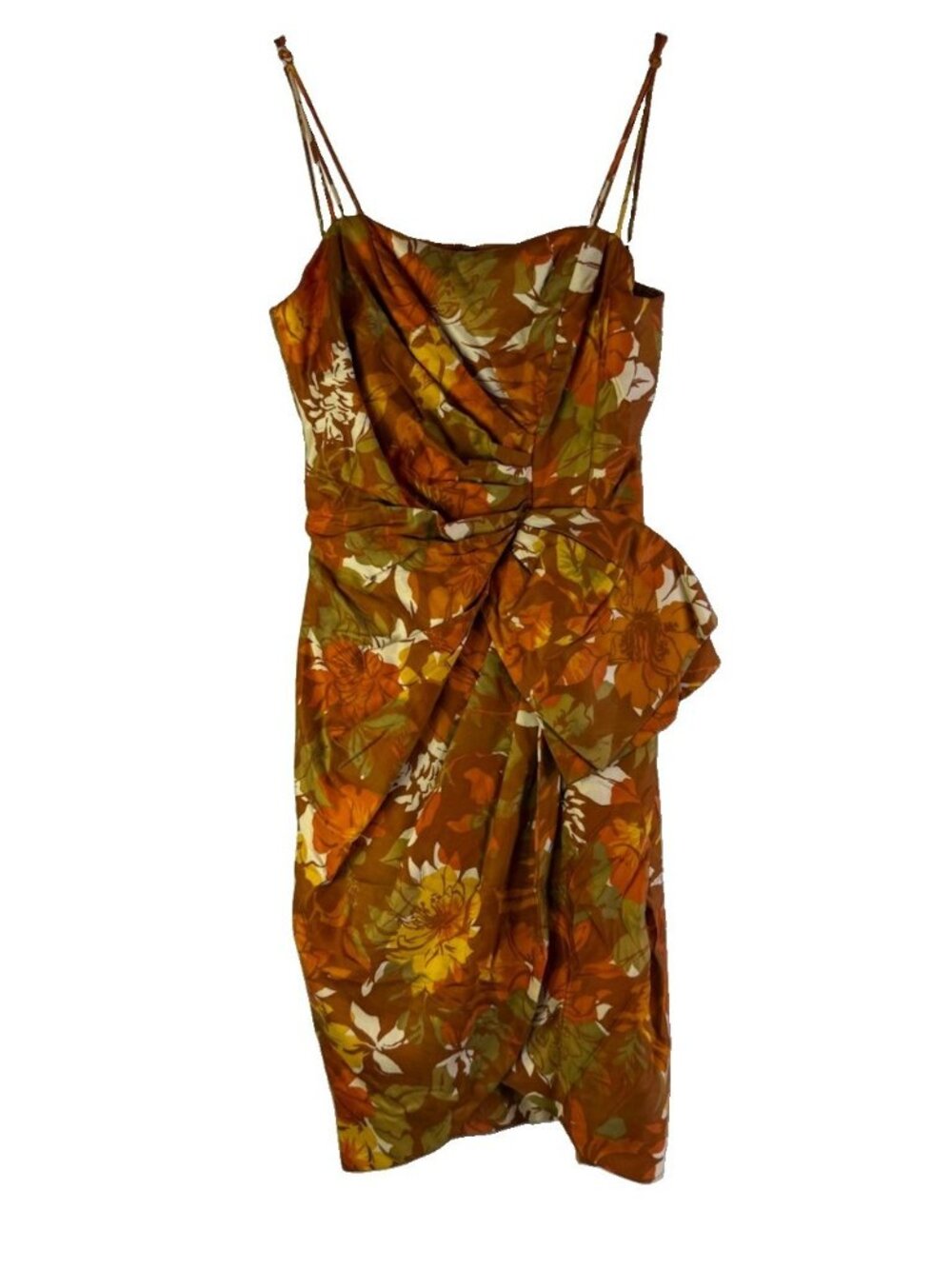 Vintage 50s Dress Handmade Floral Flowers Ruched Spaghetti Mod Mad Men